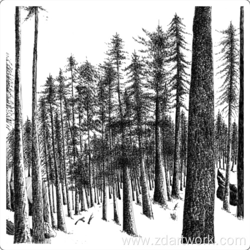 Passage pen and ink painting in winter